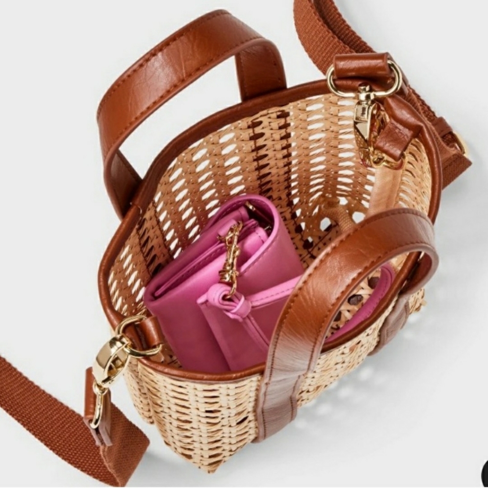 Brown and Tan Woven Mini Tote Bag - Picture 4 of 9